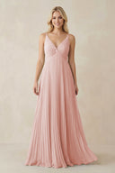 Rose Petal Pleated V-Neck A-Line Chiffon Bridesmaid Dress | KISSBRIDAL