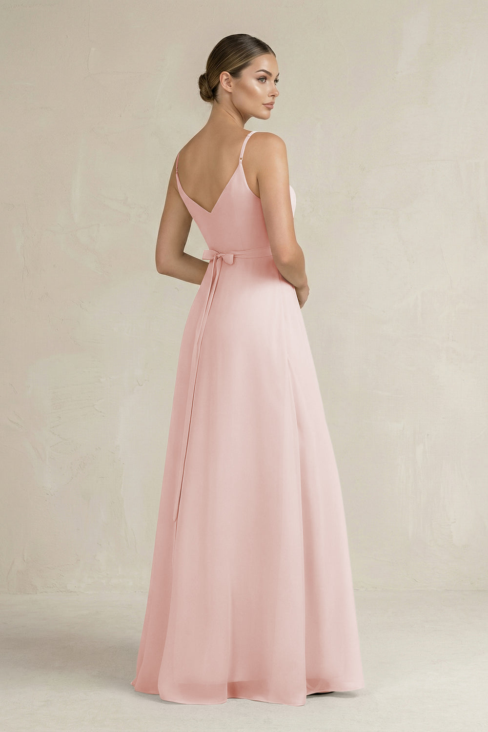 Ruched A-Line Chiffon Bridesmaid Dress with Slit in Rose Petal