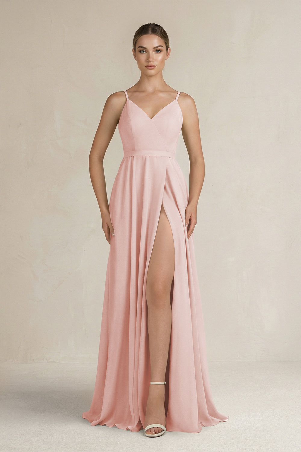 Ruched A-Line Chiffon Bridesmaid Dress with Slit in Rose Petal