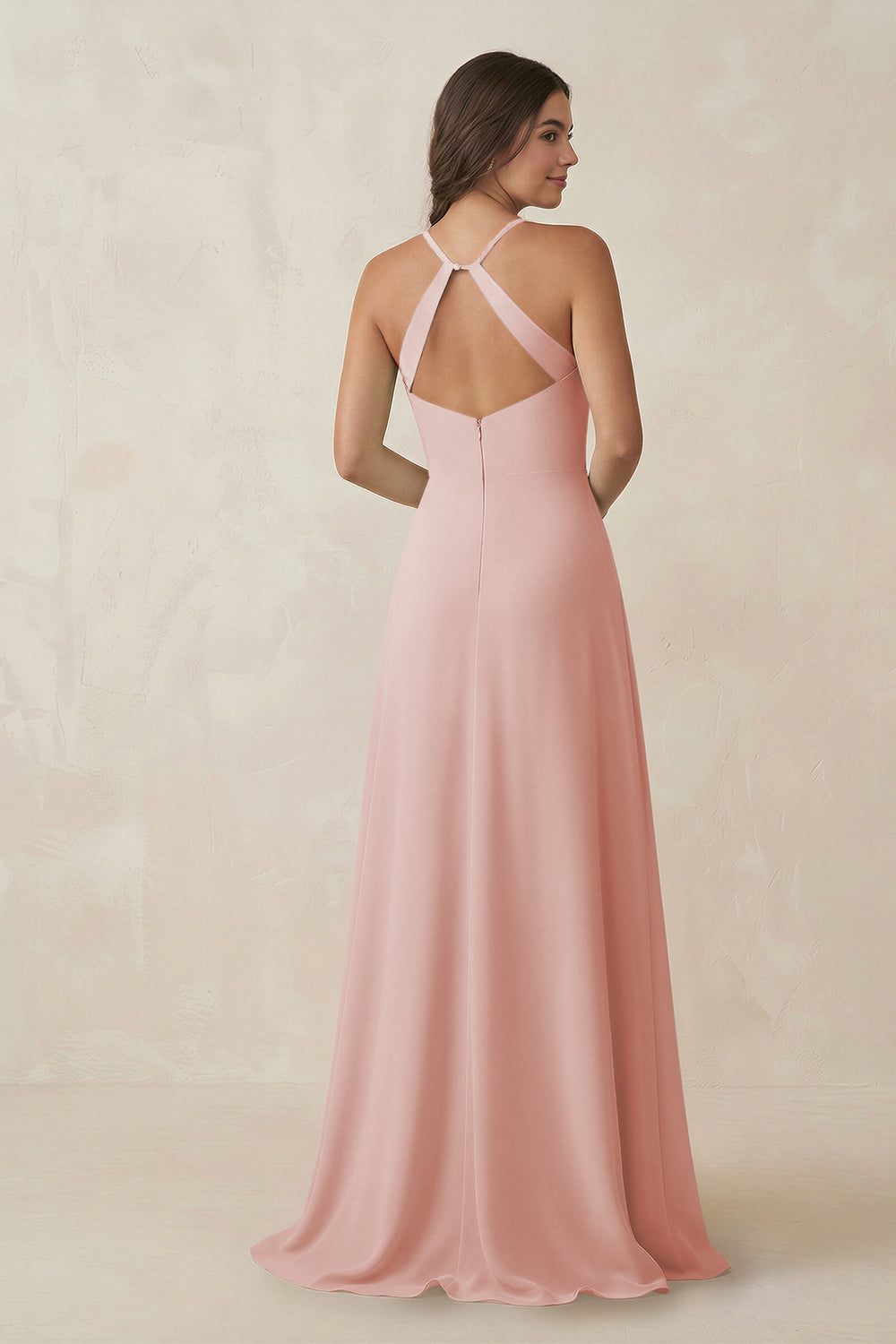 Ruched Sheath Chiffon Bridesmaid Dress in Rose Petal