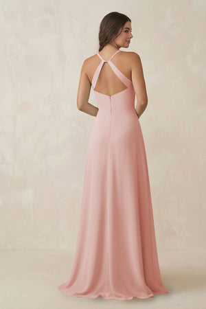Rose Petal Ruched Sheath Chiffon Bridesmaid Dress (2) | KISSBRIDAL