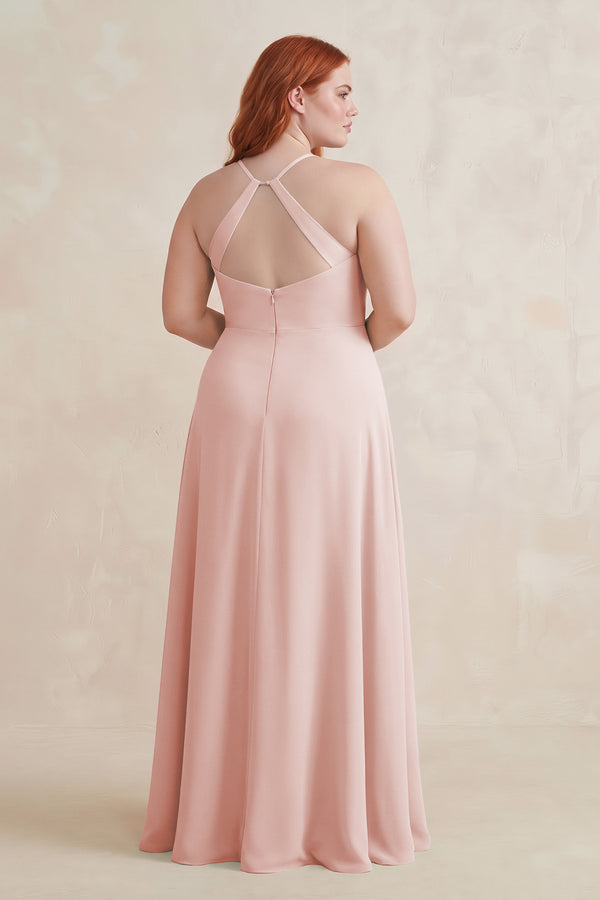 Rose Petal Ruched Sheath Chiffon Bridesmaid Dress (2) | KISSBRIDAL
