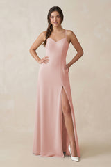 Rose Petal Ruched Sheath Chiffon Bridesmaid Dress | KISSBRIDAL