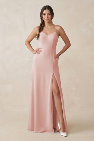 Rose Petal Ruched Sheath Chiffon Bridesmaid Dress | KISSBRIDAL