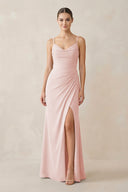 Rose Petal Ruched Sheath Spaghetti Strap Chiffon Bridesmaid Dress | KISSBRIDAL