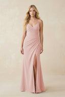 Rose Petal Ruched Sheath Spaghetti Strap Chiffon Bridesmaid Dress | KISSBRIDAL