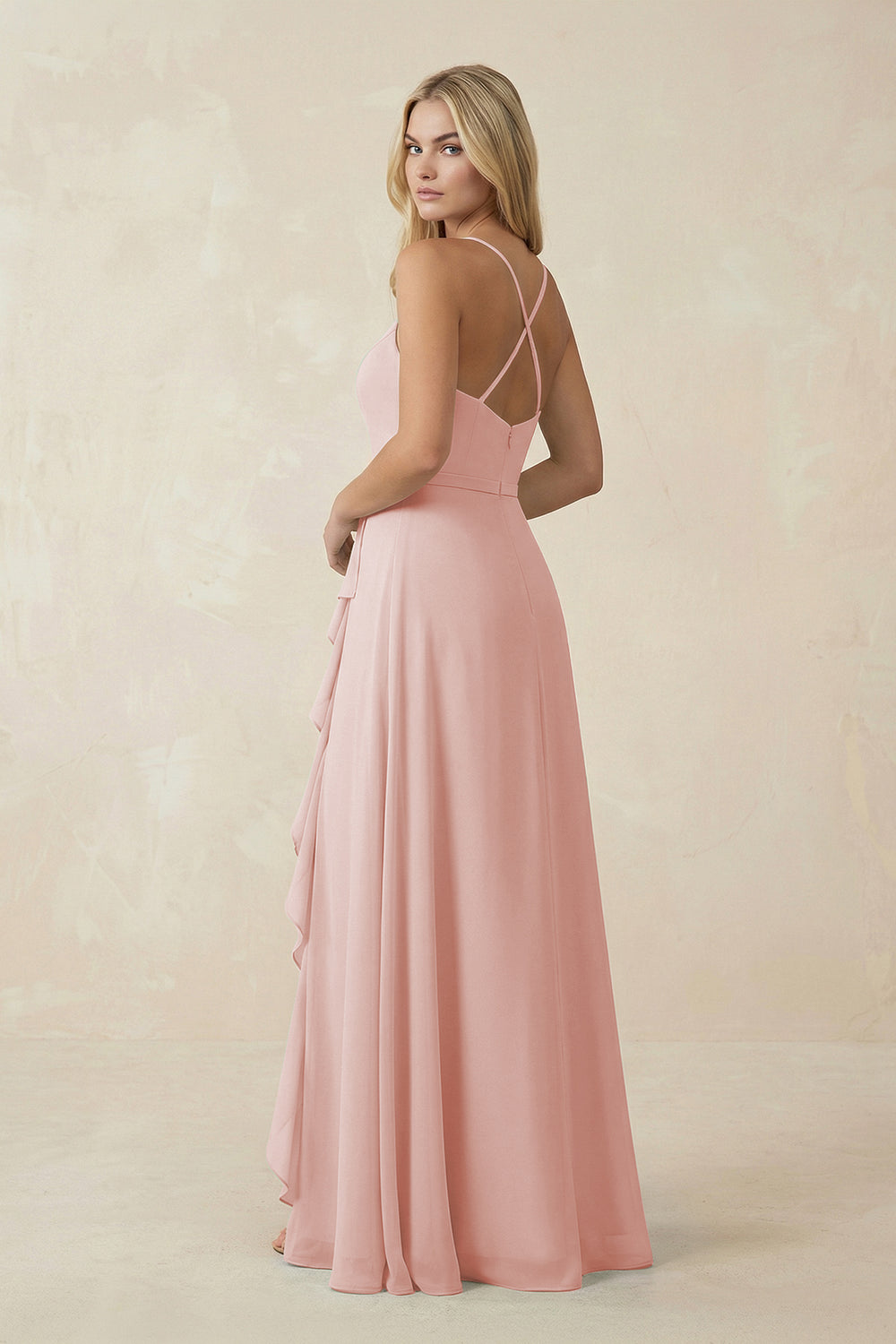 Ruffled Hem A-Line Chiffon Bridesmaid Dress in Rose Petal