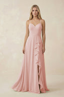 Rose Petal Ruffled Hem A-Line Chiffon Bridesmaid Dress | KISSBRIDAL