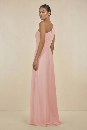 Rose Petal Ruffled One-Shoulder Pleated Sheath Bridesmaid Dress (2) | KISSBRIDAL