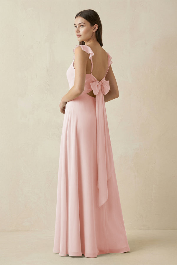 Rose Petal Ruffled Sleeve A-Line Chiffon Bridesmaid Dress (2) | KISSBRIDAL
