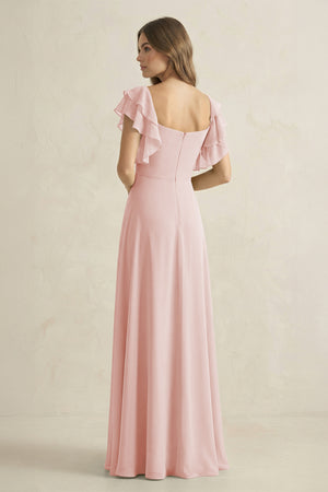 Rose Petal Ruffled Sleeves A-Line Chiffon Bridesmaid Dress (2) | KISSBRIDAL