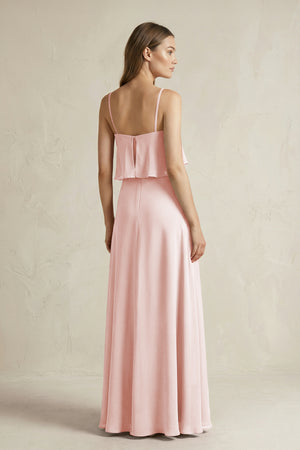 Rose Petal Ruffled Spaghetti Strap A-Line Chiffon Bridesmaid Dress in Rose Petal (2) | KISSBRIDAL