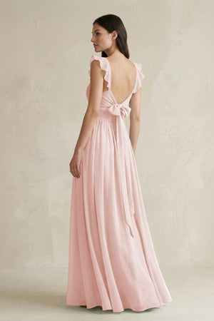 Rose Petal Ruffled Spaghetti Strap Chiffon A-Line Bridesmaid Dress (2) | KISSBRIDAL