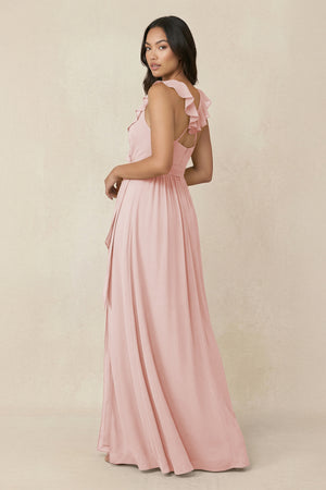 Rose Petal Ruffled V-Neck A-Line Chiffon Bridesmaid Dress (2) | KISSBRIDAL