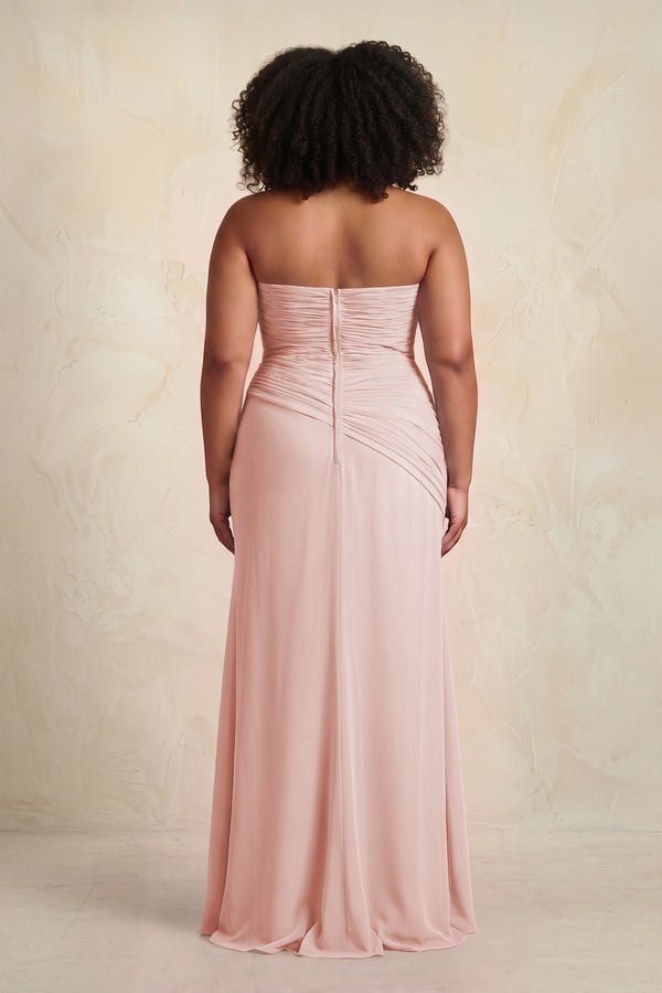 Rose Petal Sheath Chiffon Strapless Pleated Bridesmaid Dress (4) [sizeplus] | KISSBRIDAL
