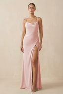 Rose Petal Sheath Spaghetti Straps Chiffon Long Bridesmaid Dress | KISSBRIDAL