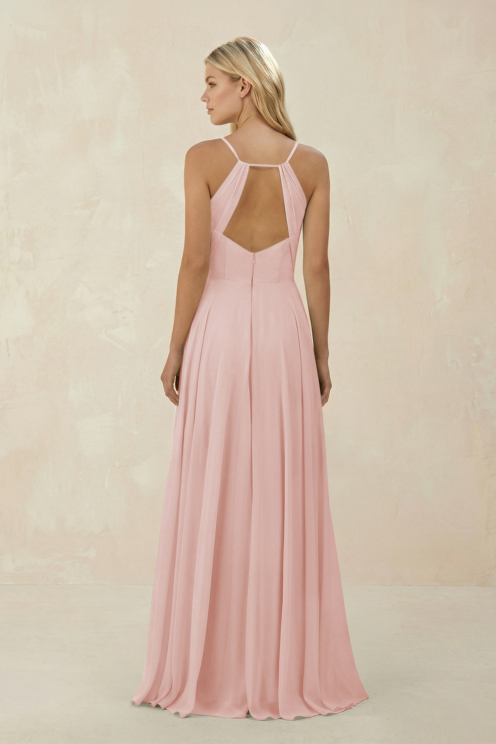 Spaghetti Strap A-Line Chiffon Bridesmaid Dress in Rose Petal