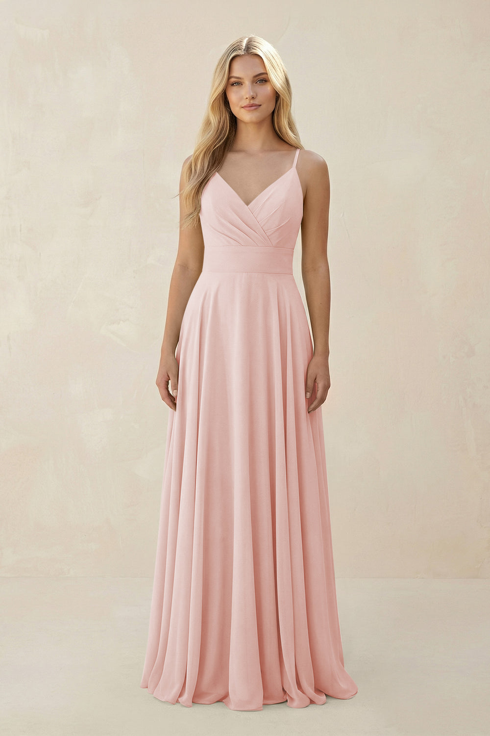 Spaghetti Strap A-Line Chiffon Bridesmaid Dress in Rose Petal
