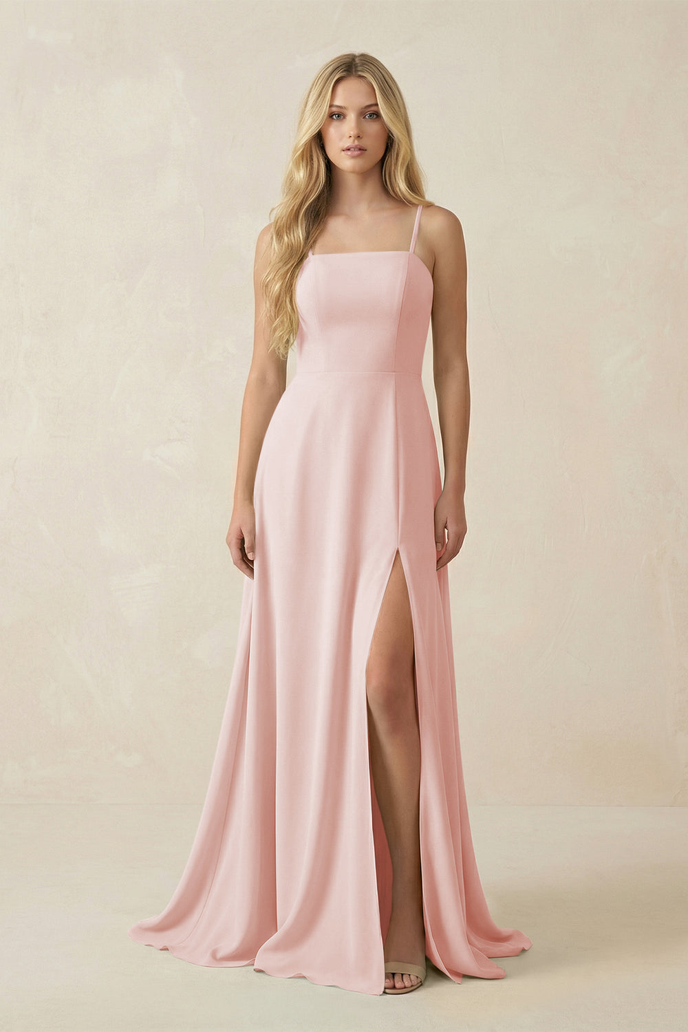 Spaghetti Strap Chiffon A-Line Bridesmaid Dress in Rose Petal