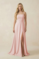 Rose Petal Spaghetti Strap Chiffon A-Line Bridesmaid Dress | KISSBRIDAL