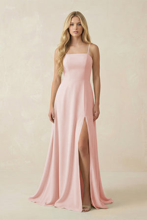 Rose Petal Spaghetti Strap Chiffon A-Line Bridesmaid Dress | KISSBRIDAL