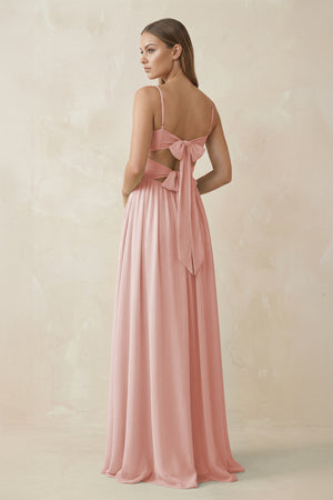 Rose Petal Spaghetti Strap Pleated A-Line Chiffon Bridesmaid Dress (2) | KISSBRIDAL