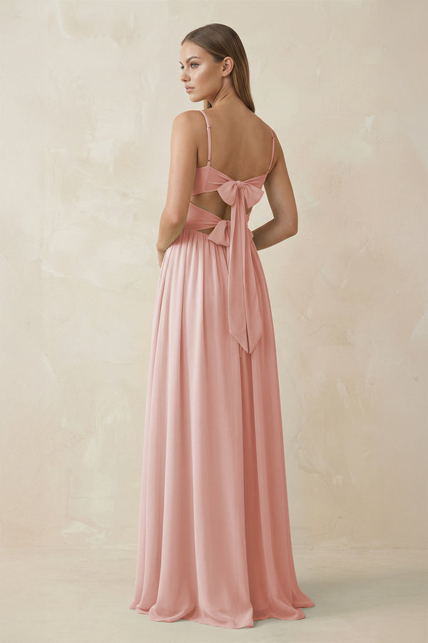 Rose Petal Spaghetti Strap Pleated A-Line Chiffon Bridesmaid Dress (2) | KISSBRIDAL