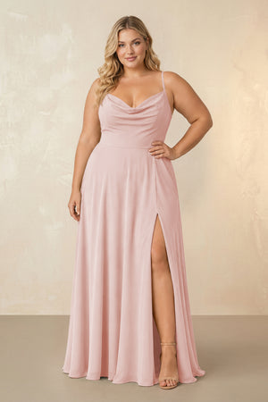 Rose Petal Spaghetti Straps Chiffon A-Line Bridesmaid Dress [sizeplus] | KISSBRIDAL