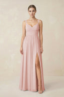 Rose Petal Sweetheart A-Line Chiffon Bridesmaid Dress with Slit in Rose Petal | KISSBRIDAL