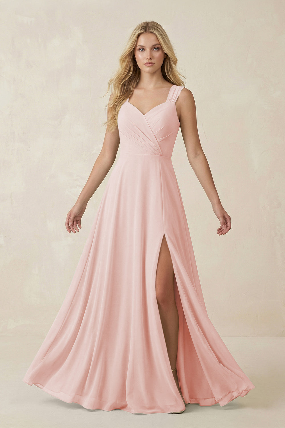 Sweetheart A-Line Chiffon Long Bridesmaid Dress in Rose Petal