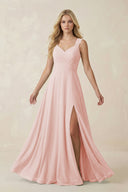 Rose Petal Sweetheart A-Line Chiffon Long Bridesmaid Dress | KISSBRIDAL