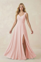 Rose Petal Sweetheart A-Line Chiffon Long Bridesmaid Dress | KISSBRIDAL