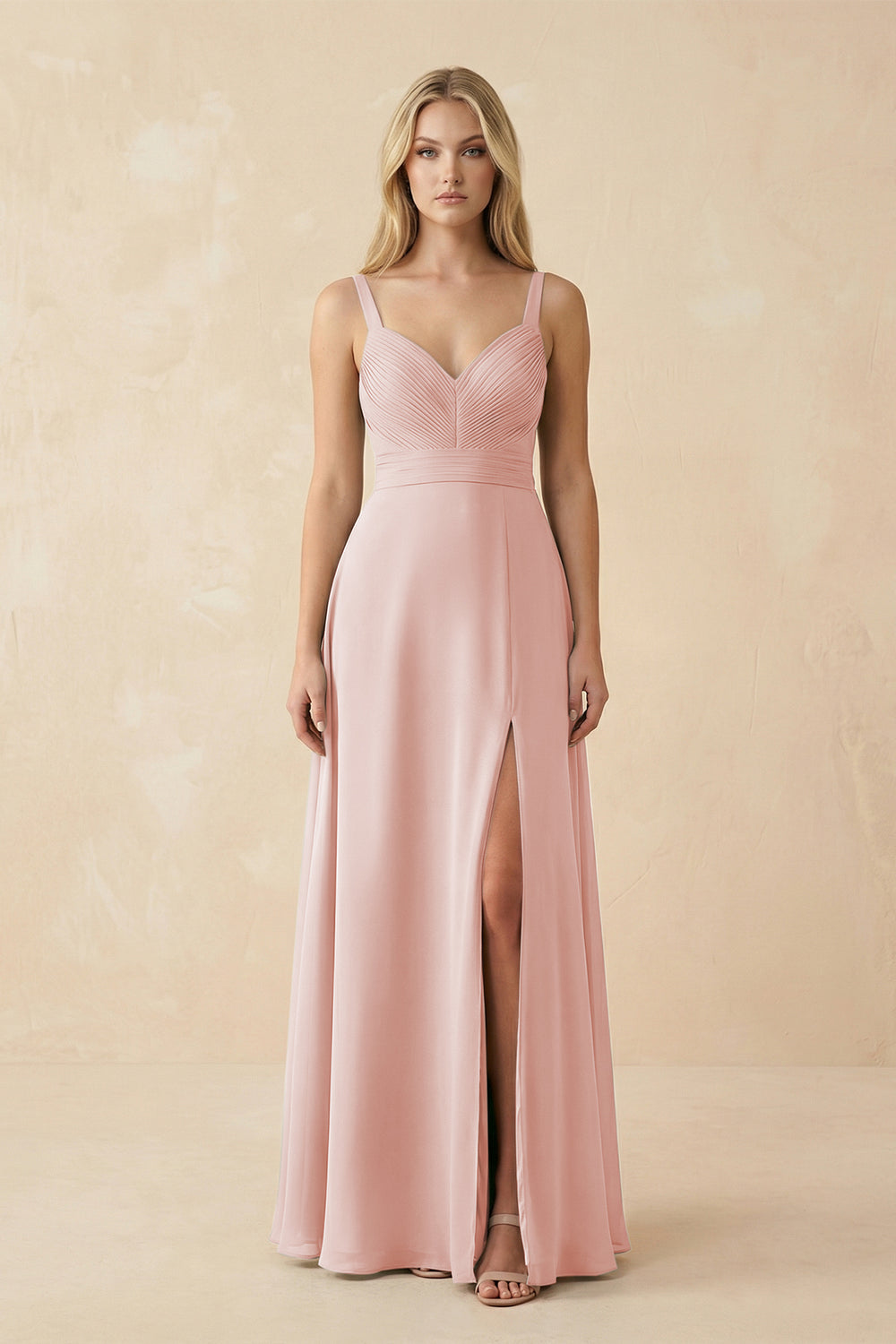 Sweetheart A-Line Pleated Chiffon Bridesmaid Dress in Rose Petal