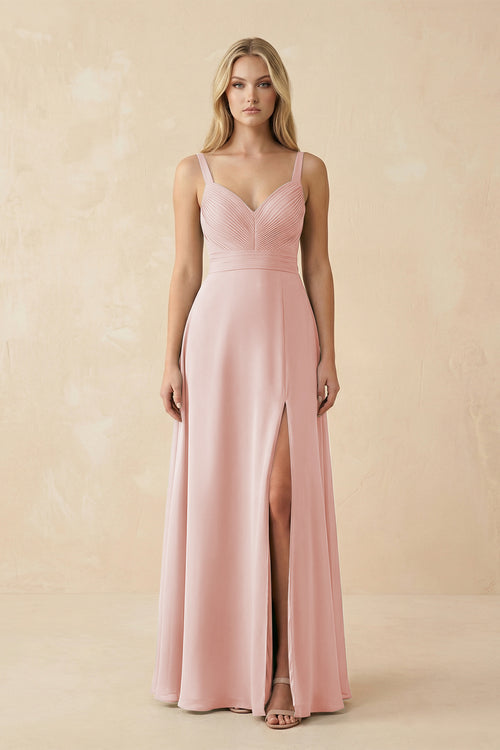 Rose Petal Sweetheart A-Line Pleated Chiffon Bridesmaid Dress | KISSBRIDAL