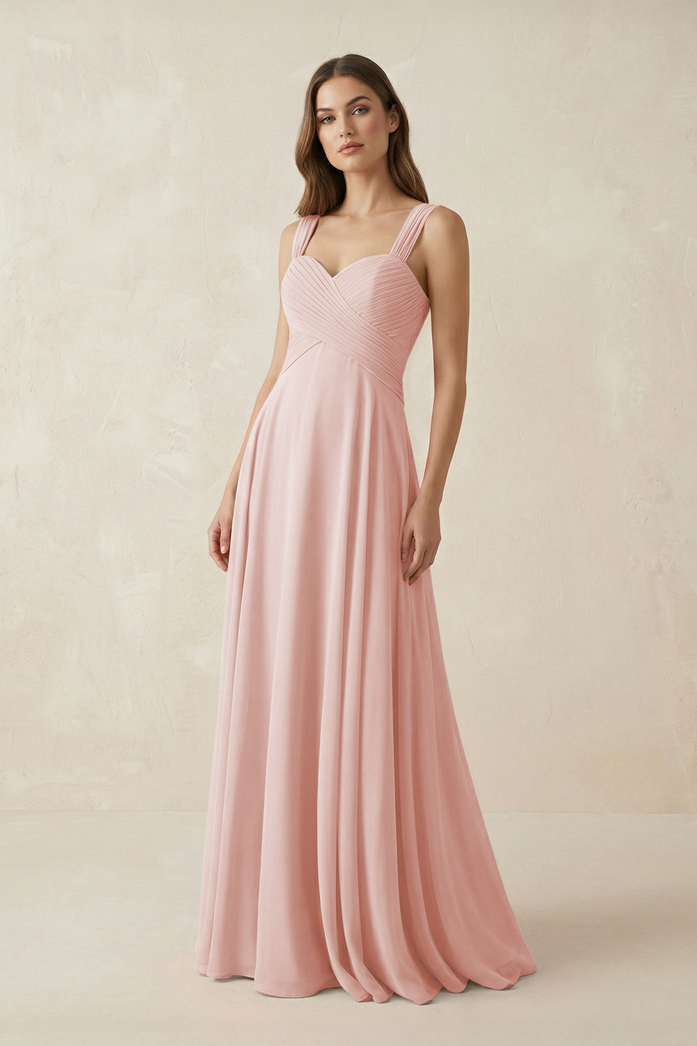 Sweetheart Pleated A-Line Chiffon Bridesmaid Dress in Rose Petal