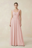 Rose Petal Sweetheart Pleated Chiffon A-Line Bridesmaid Dress | KISSBRIDAL