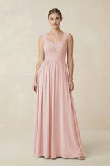 Rose Petal Sweetheart Pleated Chiffon A-Line Bridesmaid Dress | KISSBRIDAL