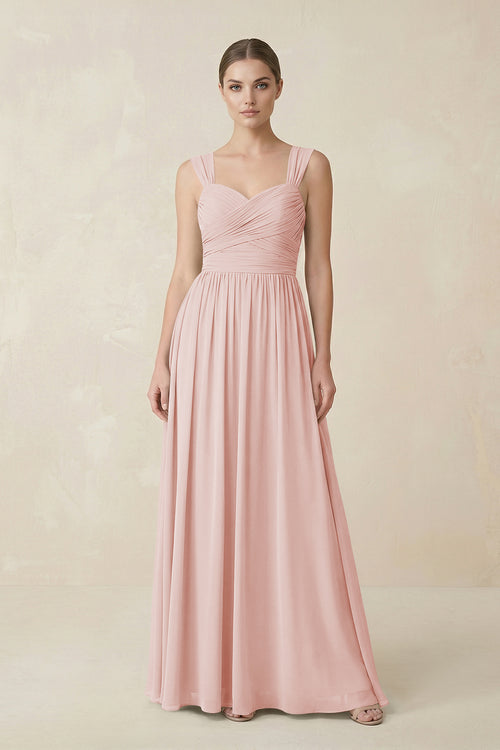 Rose Petal Sweetheart Pleated Chiffon A-Line Bridesmaid Dress | KISSBRIDAL