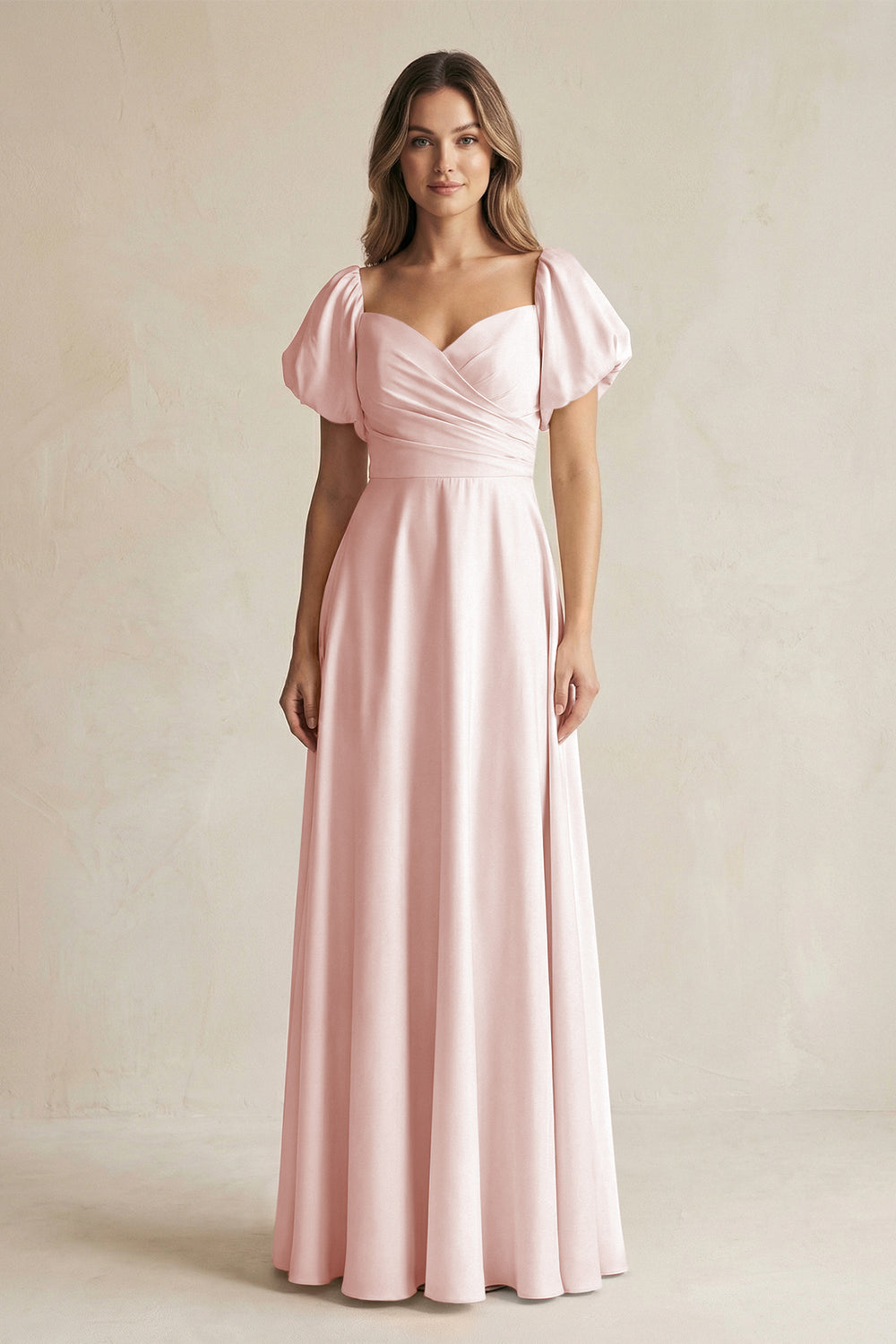 Sweetheart Puff Sleeve A-Line Chiffon Bridesmaid Dress in Rose Petal