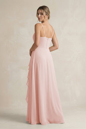 Rose Petal Sweetheart Ruffled A-Line Chiffon Bridesmaid Dress with Slit (2) | KISSBRIDAL
