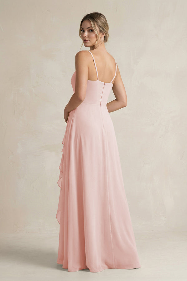 Rose Petal Sweetheart Ruffled A-Line Chiffon Bridesmaid Dress with Slit (2) | KISSBRIDAL