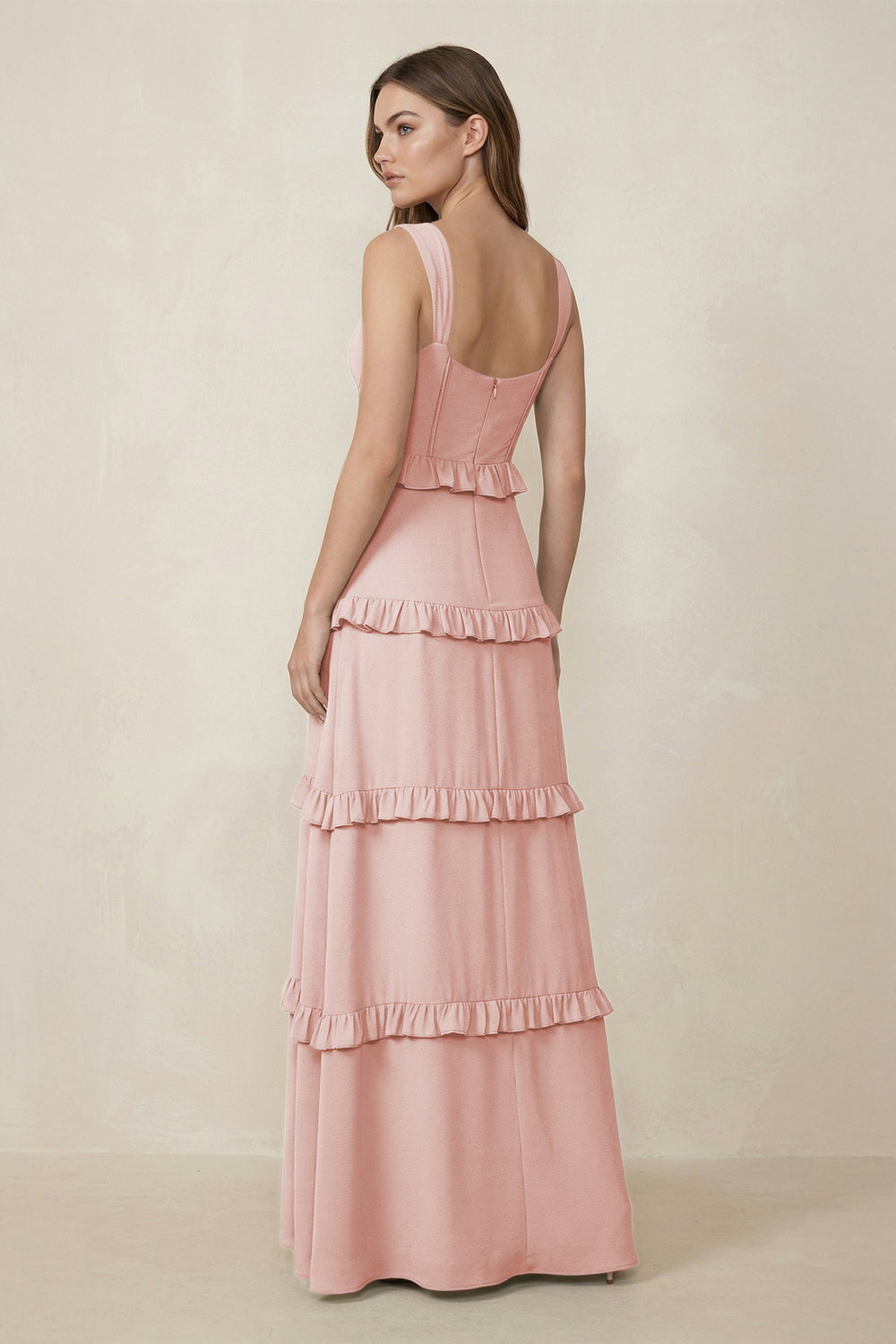 Sweetheart Tiered A-Line Chiffon Bridesmaid Dress in Rose Petal