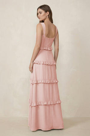 Rose Petal Sweetheart Tiered A-Line Chiffon Bridesmaid Dress (2) | KISSBRIDAL