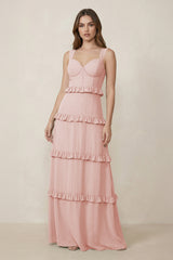 Rose Petal Sweetheart Tiered A-Line Chiffon Bridesmaid Dress | KISSBRIDAL