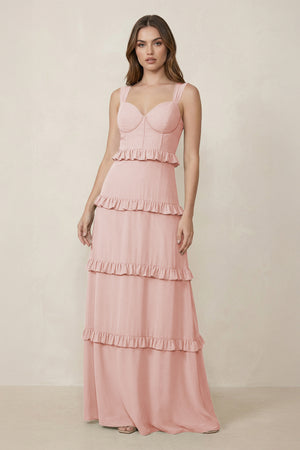 Rose Petal Sweetheart Tiered A-Line Chiffon Bridesmaid Dress | KISSBRIDAL