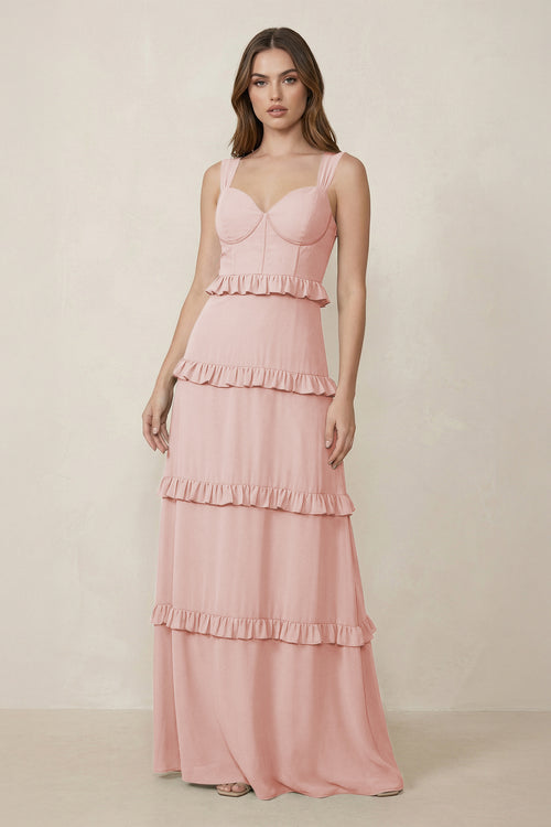 Rose Petal Sweetheart Tiered A-Line Chiffon Bridesmaid Dress | KISSBRIDAL