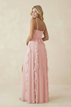 Rose Petal Tiered Ruffle A-Line Chiffon Bridesmaid Dress (2) | KISSBRIDAL