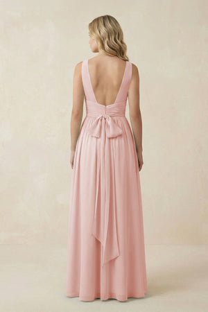 Rose Petal V-Neck A-Line Bridesmaid Dress with Back Bow (2) | KISSBRIDAL