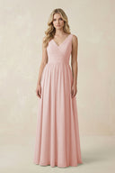 Rose Petal V-Neck A-Line Bridesmaid Dress with Back Bow | KISSBRIDAL
