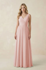 Rose Petal V-Neck A-Line Bridesmaid Dress with Back Bow | KISSBRIDAL